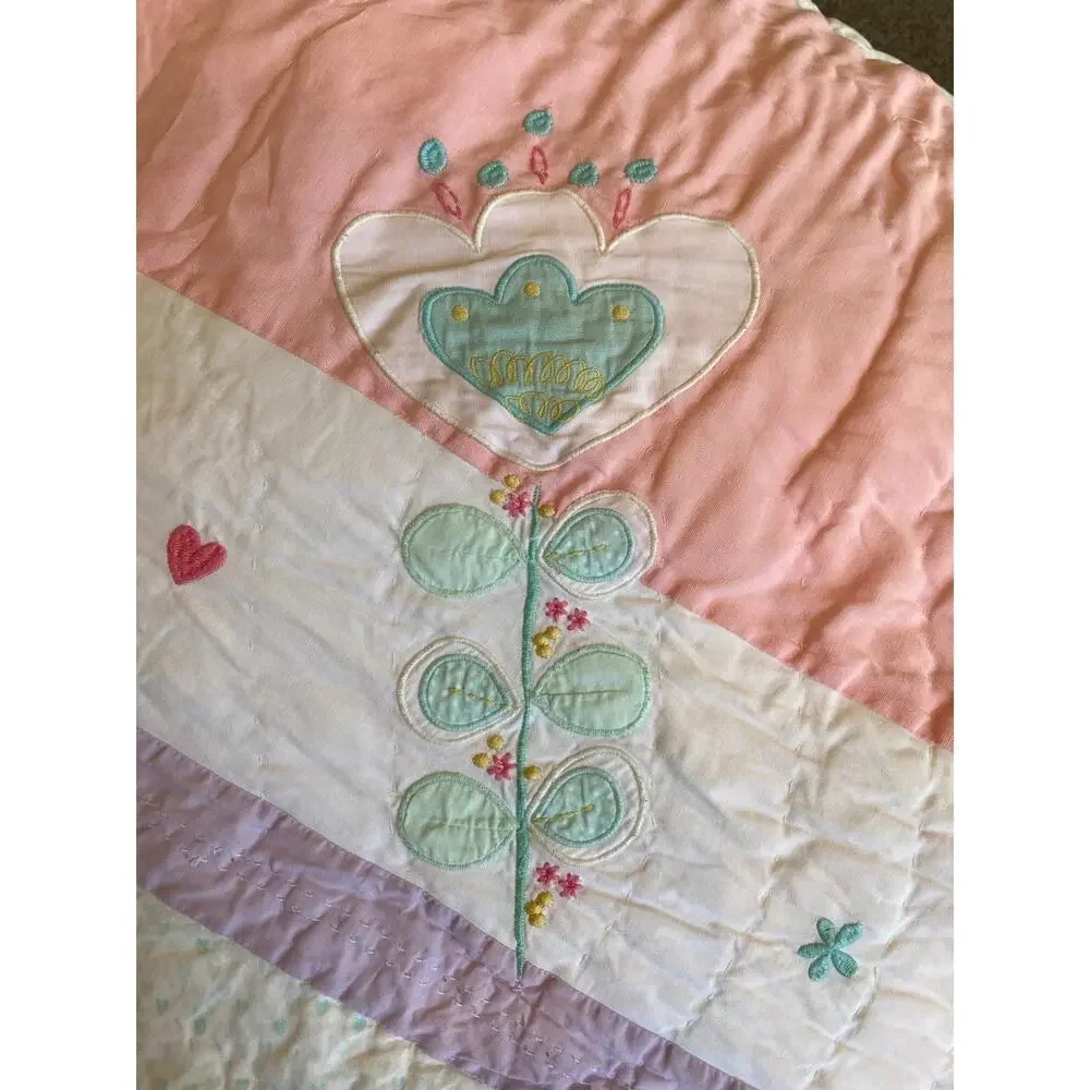 Pottery Barn Kids Full/Queen Alexia Quilt ~ 100% Cotton ~ Boho Floral Applique